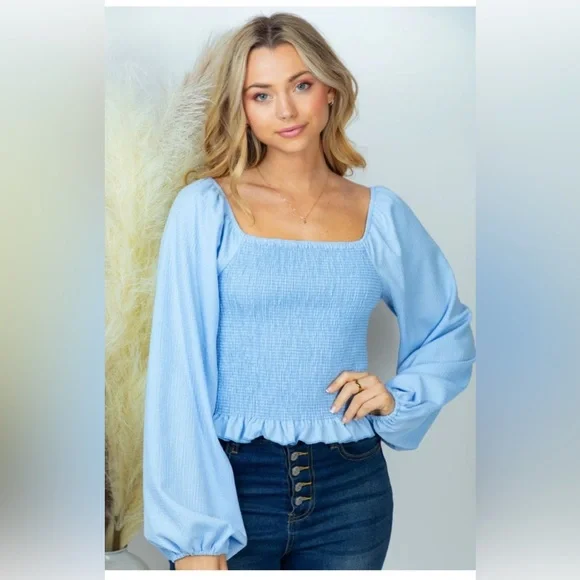 White Birch Bubble sleeve scrunched bodice top Size XL - Picture 2 of 5